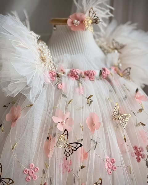 Golden Flutter Pink Garden Frock. - Image 4