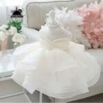 Delicate Ivory Ruffled Baby Christening frock
