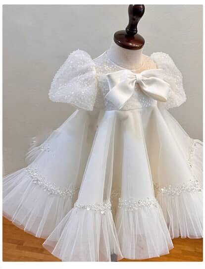 Ethereal White Pearl-Accented Party frock