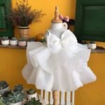 Elegant White Organza Bow Party frock