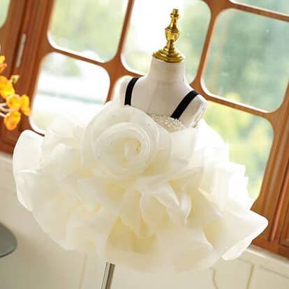 Elegant White Ruffled Flower Bodice frock