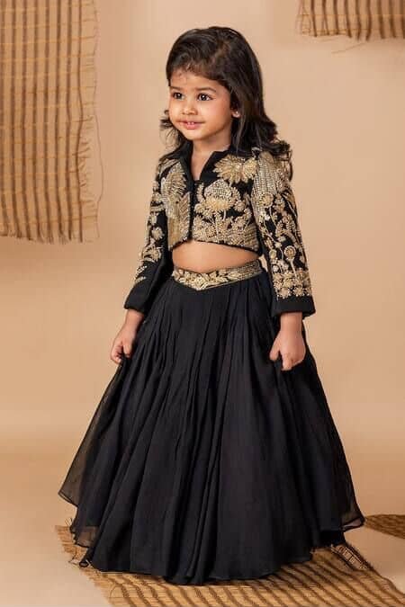 Black Embroidered Lehenga Choli with Jacket