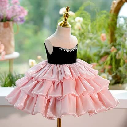 Chic Black Bodice Pink Ruffle frock