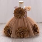 Earthy Brown Floral Embellished Party frock