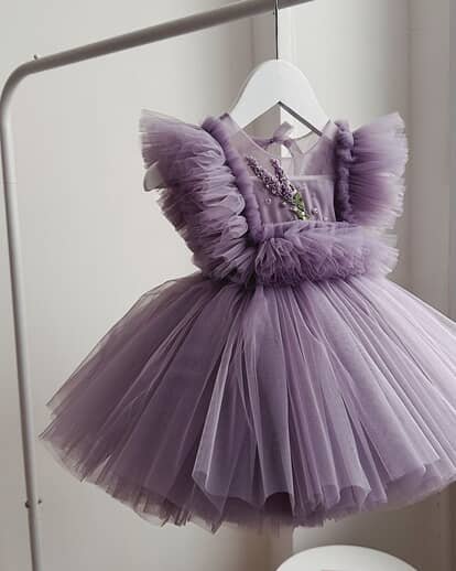 Lavender Ruffled Tulle Dress with Embroidery frock