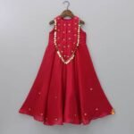 Red Sleeveless Gold Embellished indowestern