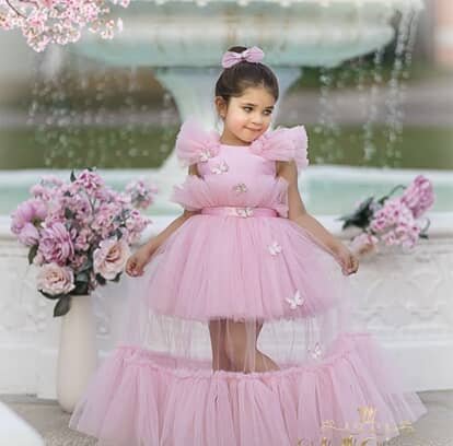 Pink Pearl-Bodice Tulle Ruffle frock - Image 2
