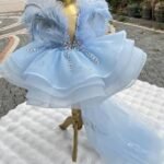 Heavenly Blue Feathered Jewel Tiered frock