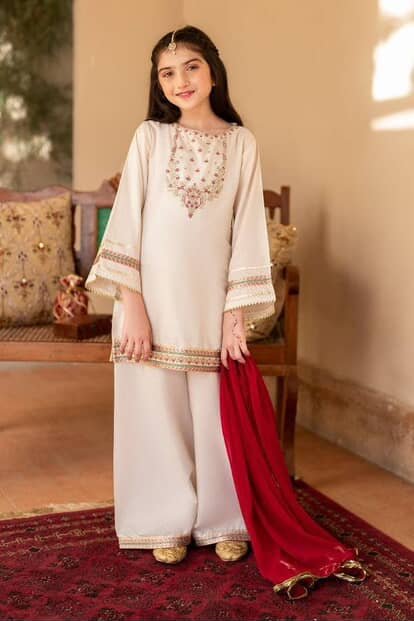 Cream Embroidered Gharara Set with Dupatta