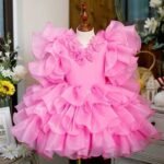Festive White Tulle Dress with Red Bows frock