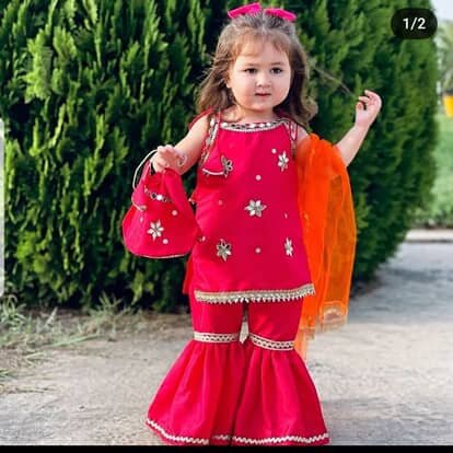 Hot Pink Sharara Set with Orange Dupatta