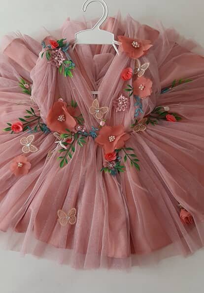 Dusty Rose Floral Butterfly Tulle frock