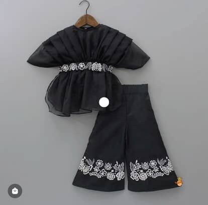 Black Pleated Top and Embroidered Palazzo Set indowestern