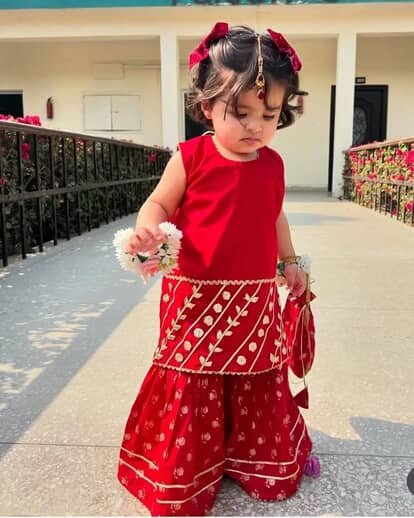 Red Festive Kids' Sharara Suit