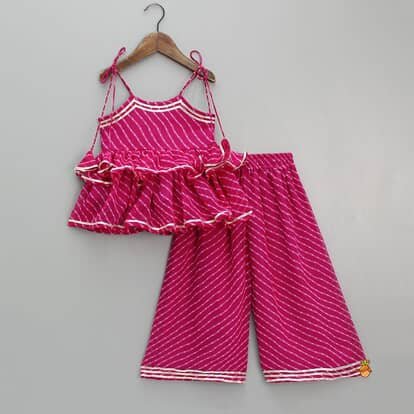 Fuchsia Striped Ruffled Kids' Sharara Set indowestern